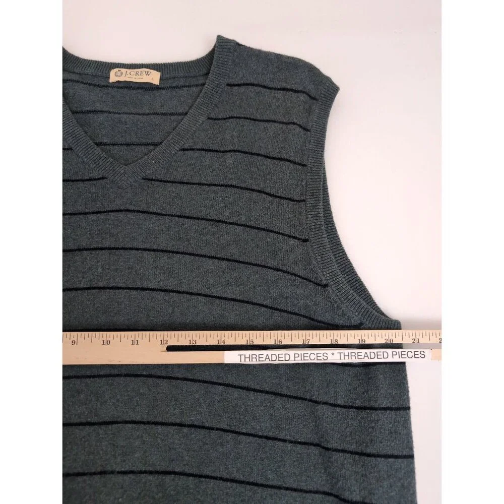 J Crew Sweater Vest Mens L Green Blue Pullover V Neck Cotton Cashmere‎ Casual